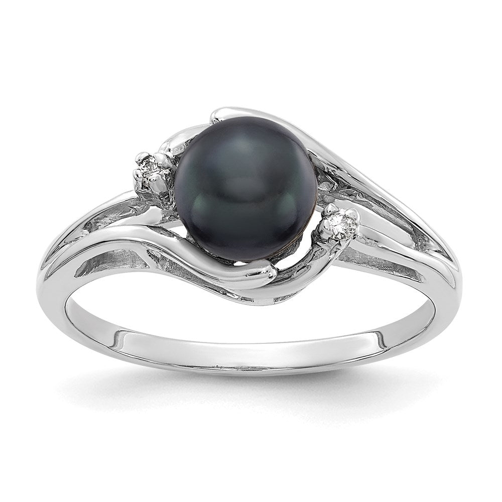 14K Weißgold 6mm Schwarz Fw Zuchtperle A Echt Diamant Ring