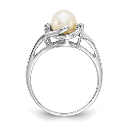 14K Weißgold 6mm Fw Zuchtperle A Echt Diamant Ring