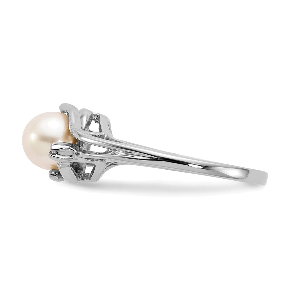 14K Weißgold 6mm Fw Zuchtperle A Echt Diamant Ring