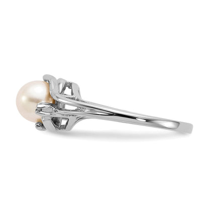 14K Weißgold 6mm Fw Zuchtperle A Echt Diamant Ring
