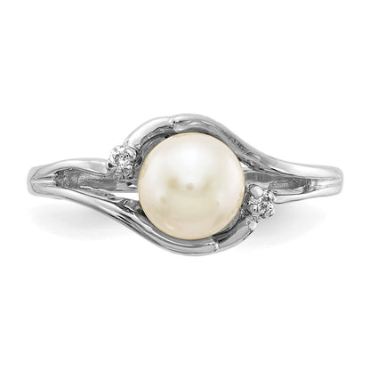 14K Weißgold 6mm Fw Zuchtperle A Echt Diamant Ring