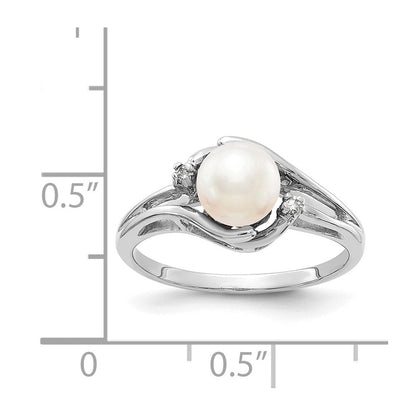 14K Weißgold 6mm Fw Zuchtperle A Echt Diamant Ring