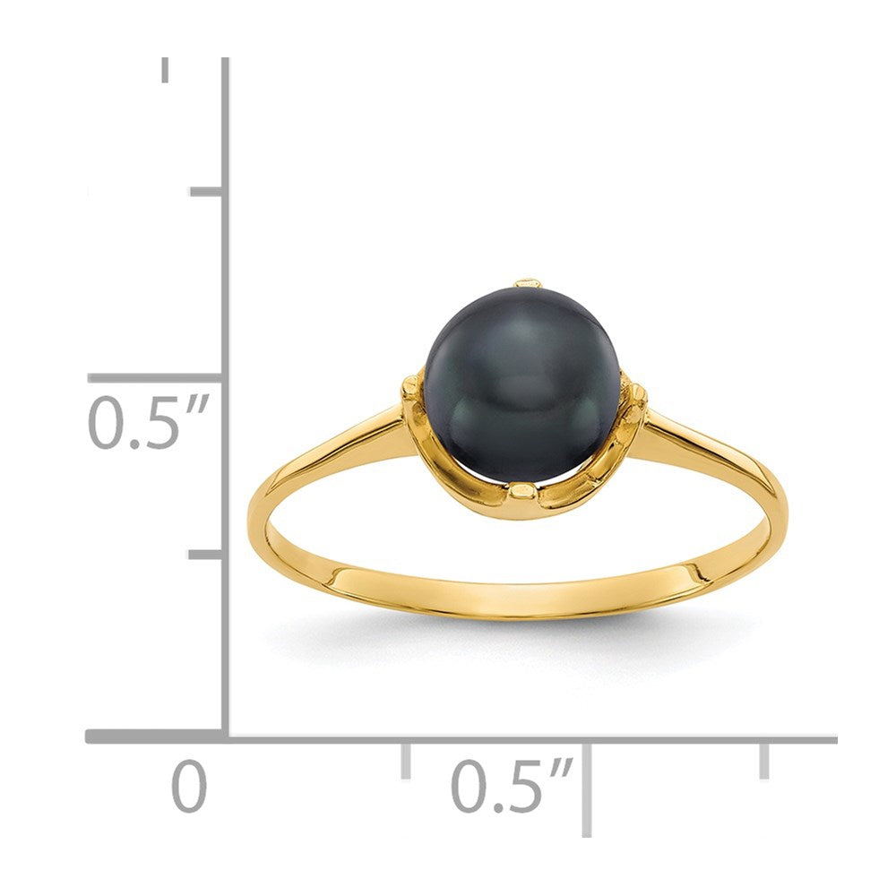 14K Gelbgold Ring mit 6,5 mm schwarzer FW Zuchtperle