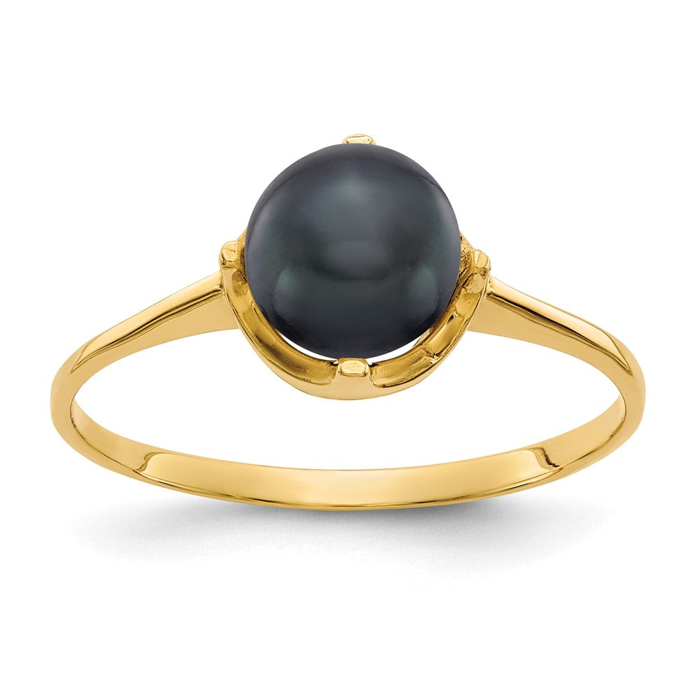 14K Gelbgold Ring mit 6,5 mm schwarzer FW Zuchtperle