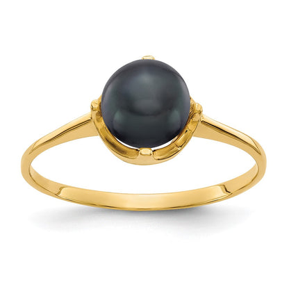14K Gelbgold Ring mit 6,5 mm schwarzer FW Zuchtperle