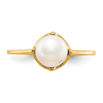 14K Gelbgold Ring mit 6,5 mm Süßwasser-Zuchtperle