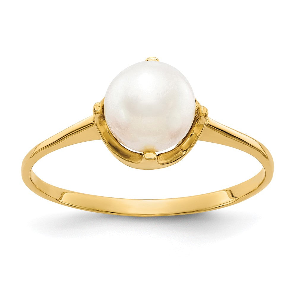 14K Gelbgold Ring mit 6,5 mm Süßwasser-Zuchtperle
