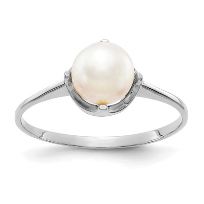 14K Weißgold Ring mit 6,5 mm Süßwasserzuchtperle