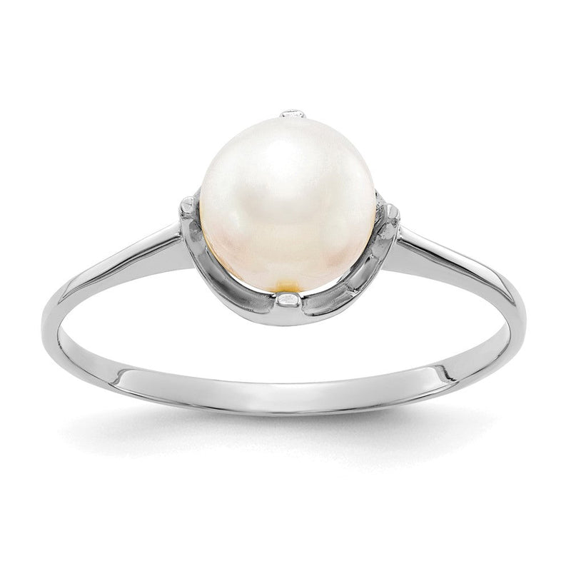 14K Weißgold Ring mit 6,5 mm Süßwasserzuchtperle