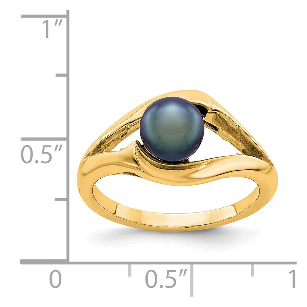 14K Gelbgold Ring, 6 mm, mit schwarzer FW Zuchtperle