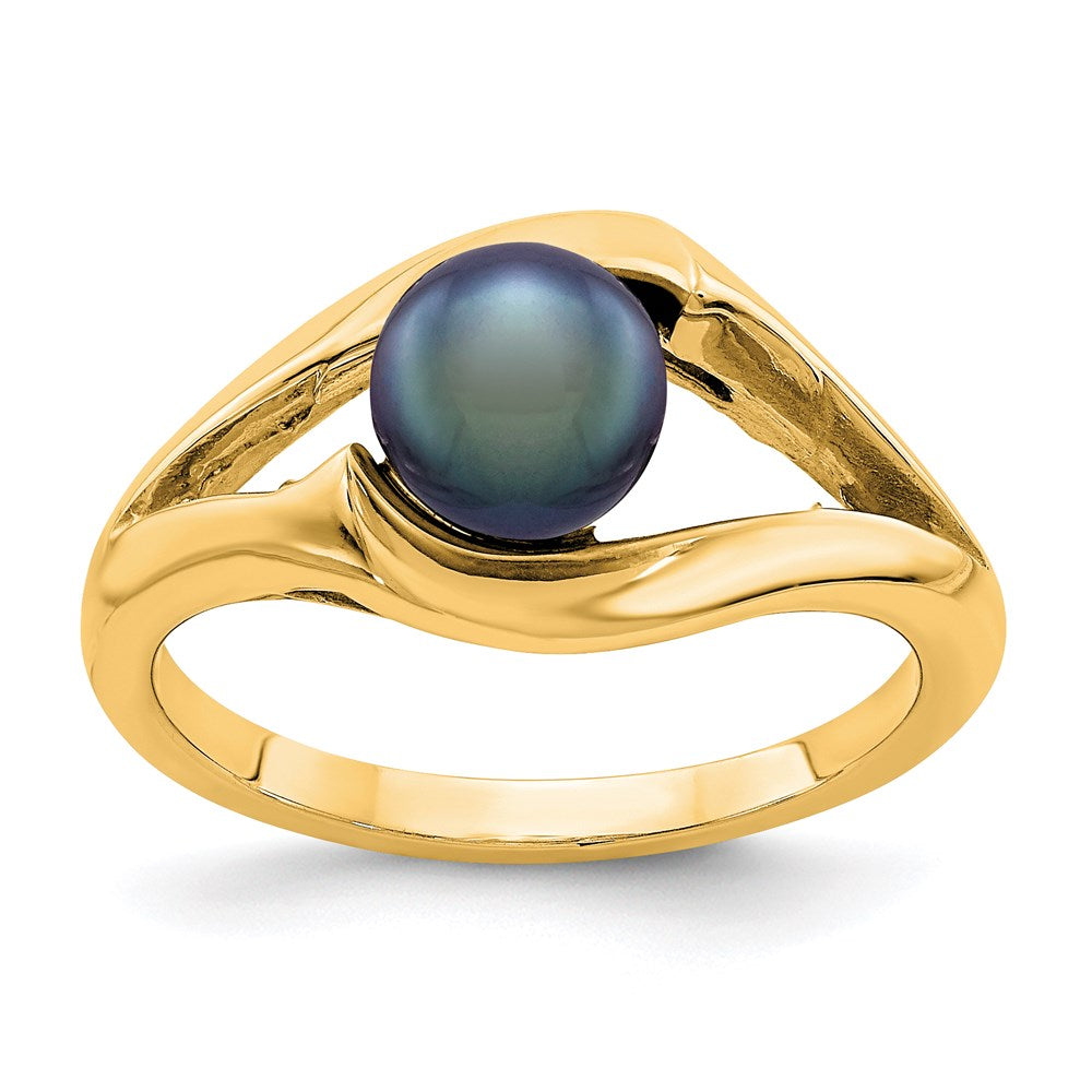 14K Gelbgold Ring, 6 mm, mit schwarzer FW Zuchtperle