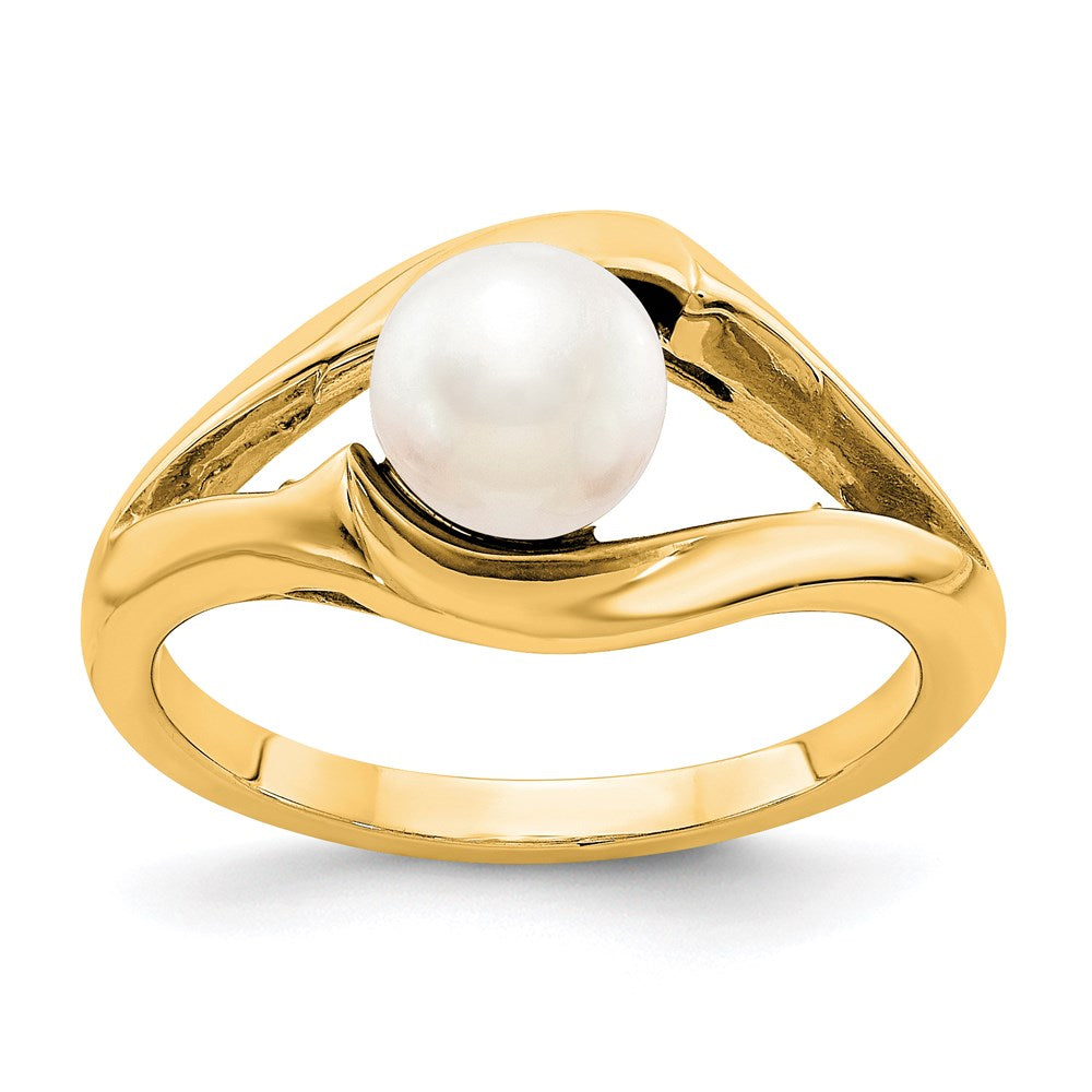 14K Gelbgold FW-Zuchtperlen-Ring mit echten Diamanten