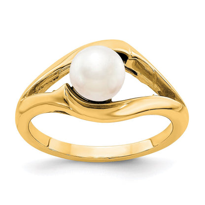 14K Gelbgold FW-Zuchtperlen-Ring mit echten Diamanten