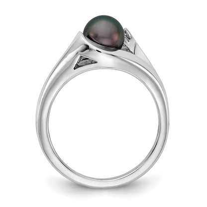 14K Weißgold Ring mit 6 mm schwarzer Süßwasser-Zuchtperle