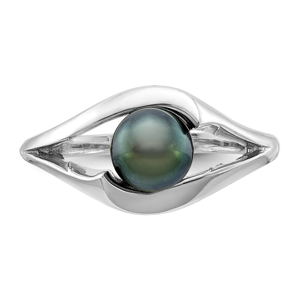 14K Weißgold Ring mit 6 mm schwarzer Süßwasser-Zuchtperle