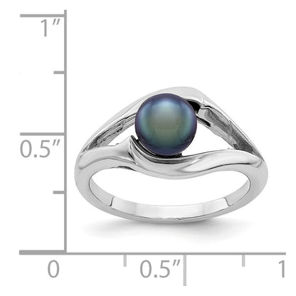 14K Weißgold Ring mit 6 mm schwarzer Süßwasser-Zuchtperle