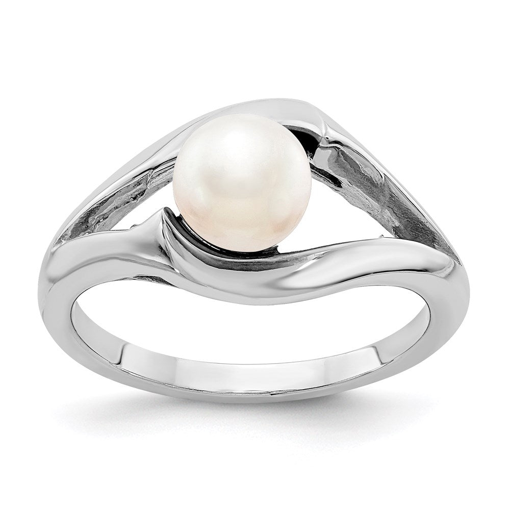 14K Weißgold Ring mit 6 mm gezüchteter Süßwasserperle