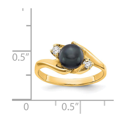14K Gelbgold 6mm Schwarz Fw Zuchtperle A Echt Diamant Ring