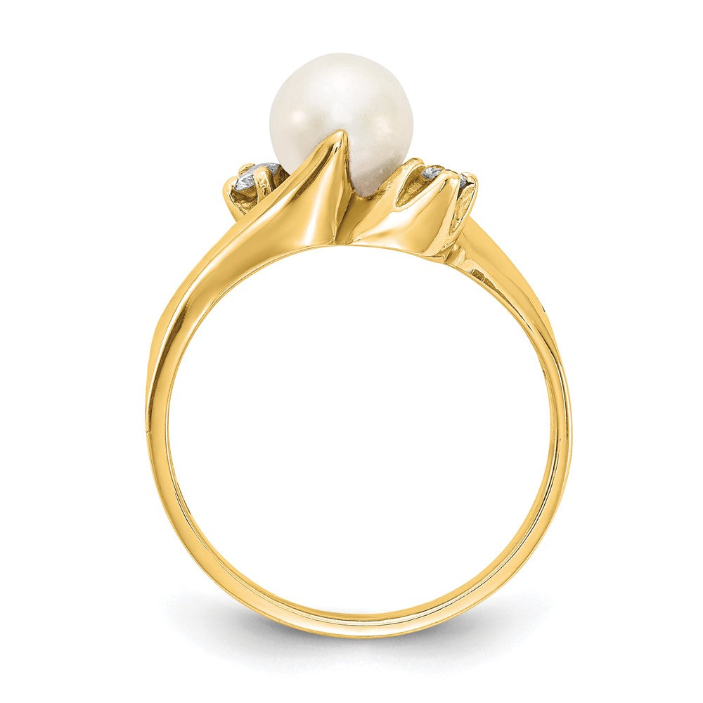 14K Gelbgold 6mm Fw Zuchtperle A Echt Diamant Ring