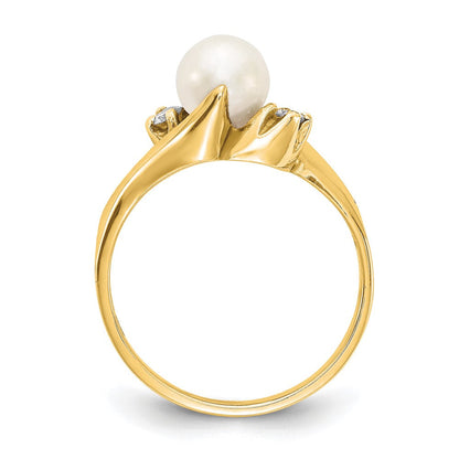 14K Gelbgold 6mm Fw Zuchtperle A Echt Diamant Ring