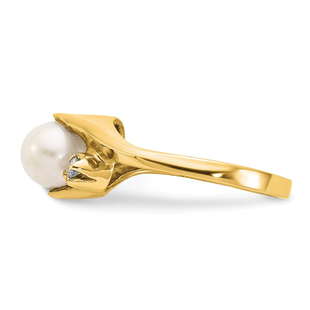 14K Gelbgold 6mm Fw Zuchtperle A Echt Diamant Ring