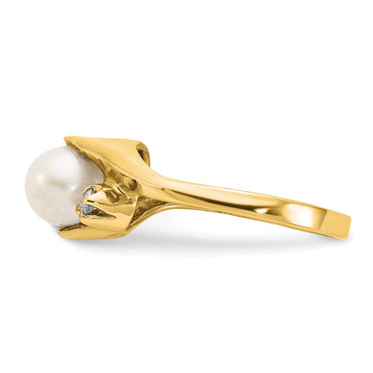 14K Gelbgold 6mm Fw Zuchtperle A Echt Diamant Ring