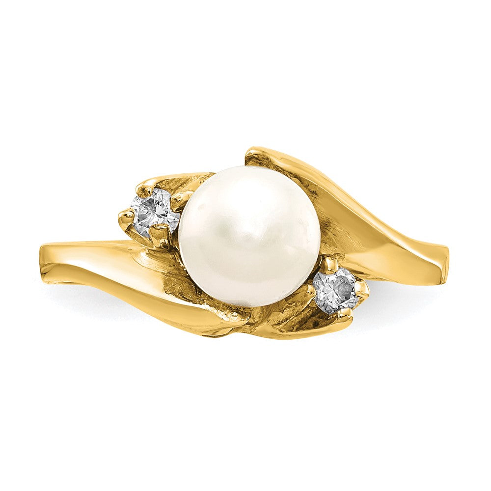 14K Gelbgold 6mm Fw Zuchtperle A Echt Diamant Ring
