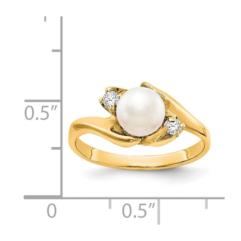 14K Gelbgold 6mm Fw Zuchtperle A Echt Diamant Ring