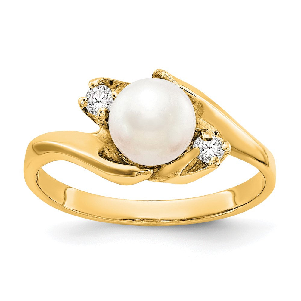 14K Gelbgold 6mm Fw Zuchtperle A Echt Diamant Ring