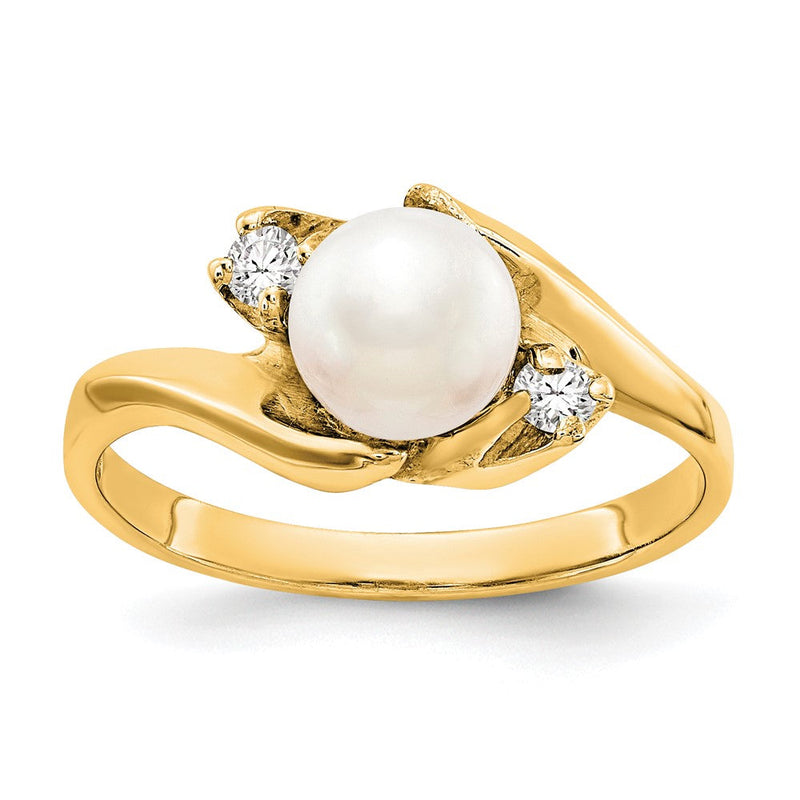 14K Gelbgold 6mm Fw Zuchtperle A Echt Diamant Ring