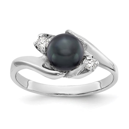 14K Weißgold 6mm Schwarz Fw Zuchtperle A Echt Diamant Ring