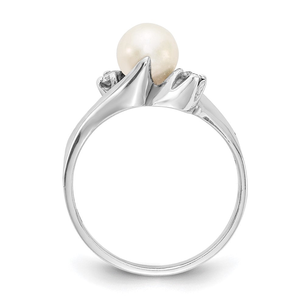 14K Weißgold 6mm Fw Zuchtperle Vs Diamant Ring