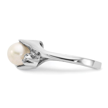14K Weißgold 6mm Fw Zuchtperle A Echt Diamant Ring