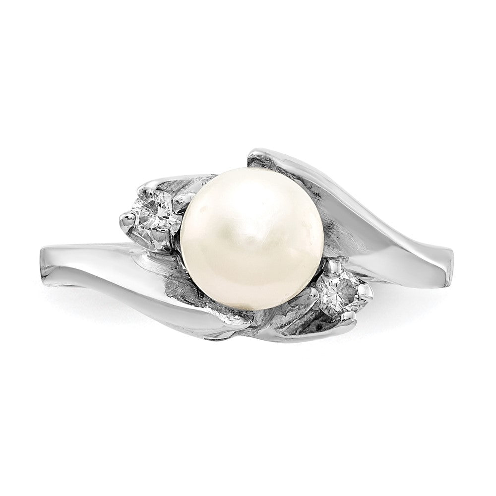 14K Weißgold 6mm Fw Zuchtperle A Echt Diamant Ring