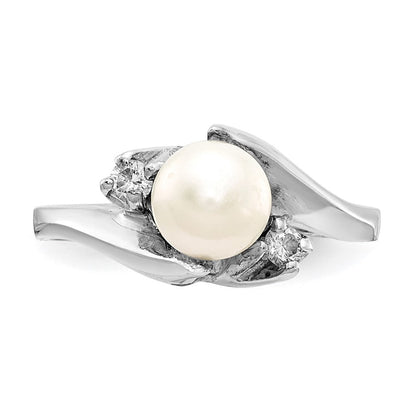 14K Weißgold 6mm Fw Zuchtperle A Echt Diamant Ring