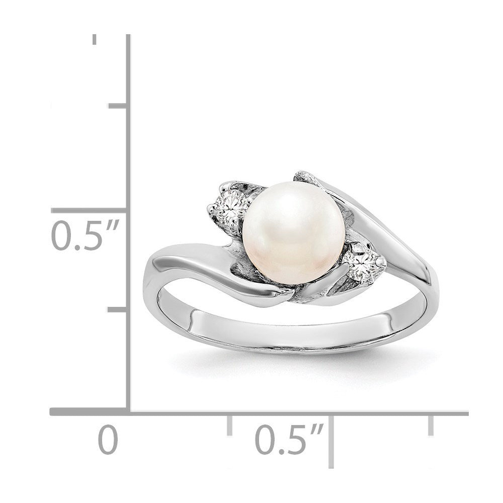 14K Weißgold 6mm Fw Zuchtperle Aaa Diamant Ring