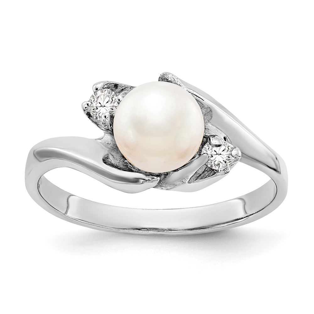 14K Weißgold 6mm Fw Zuchtperle Aaa Diamant Ring