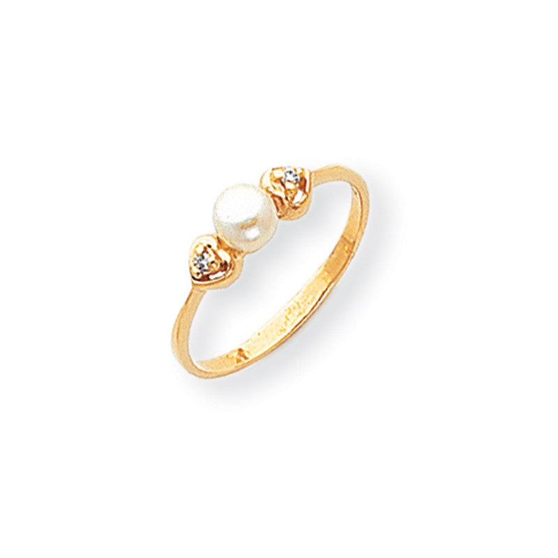 14K Gelbgold Ring mit 4,5-mm-Süßwasser-Zuchtperle in AAA-Qualität und echten Diamanten