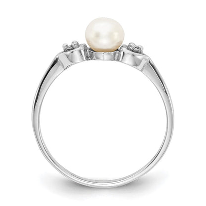 14K Weißgold 4.5mm Fw Zuchtperle A Diamant Ring