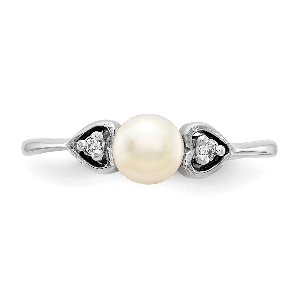 14K Weißgold 4.5mm Fw Zuchtperle A Diamant Ring