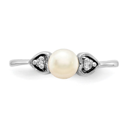 14K Weißgold 4.5mm Fw Zuchtperle A Diamant Ring