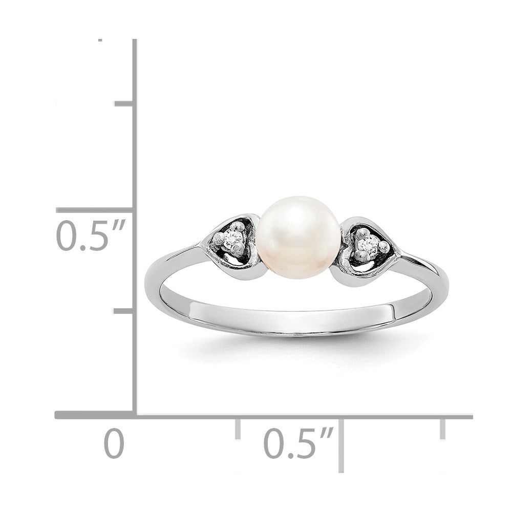 14K Weißgold 4.5mm Fw Zuchtperle A Diamant Ring