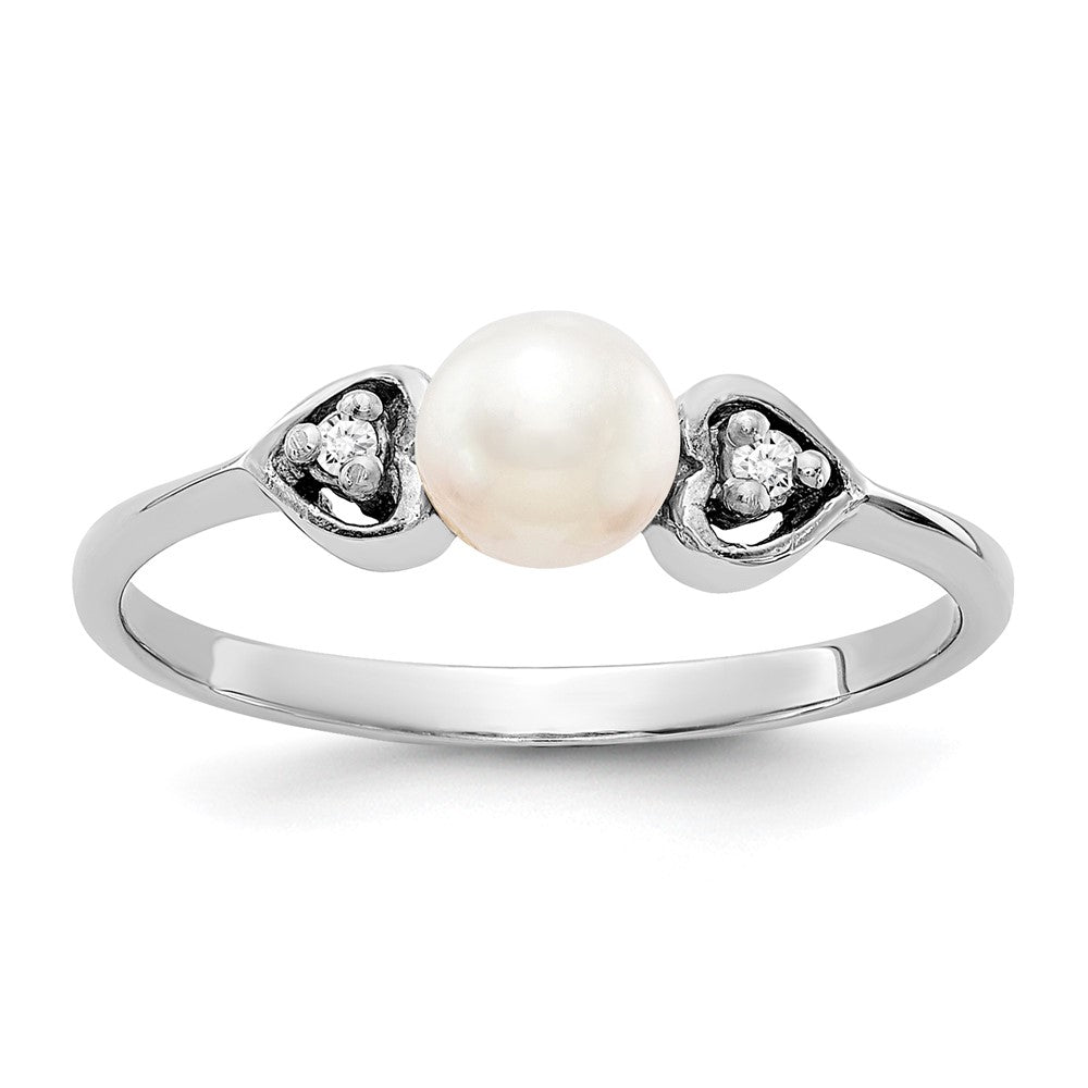 14K Weißgold 4.5mm Fw Zuchtperle A Diamant Ring