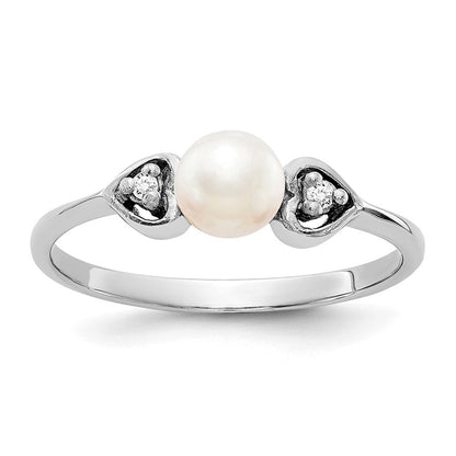 14K Weißgold 4.5mm Fw Zuchtperle A Diamant Ring