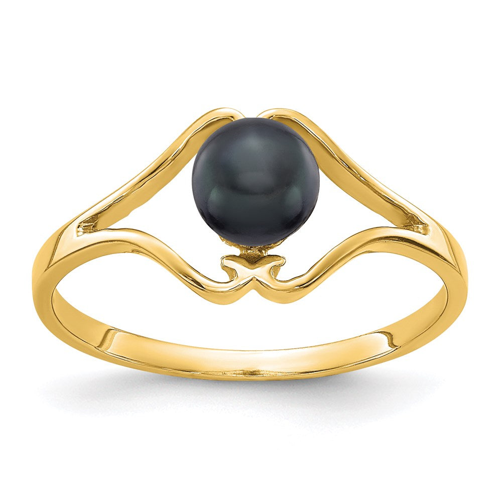 14K Gelbgold 5 mm Schwarzer Süßwasser-Zuchtperlen-Ring