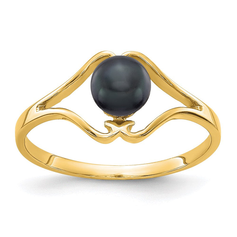 14K Gelbgold 5 mm Schwarzer Süßwasser-Zuchtperlen-Ring