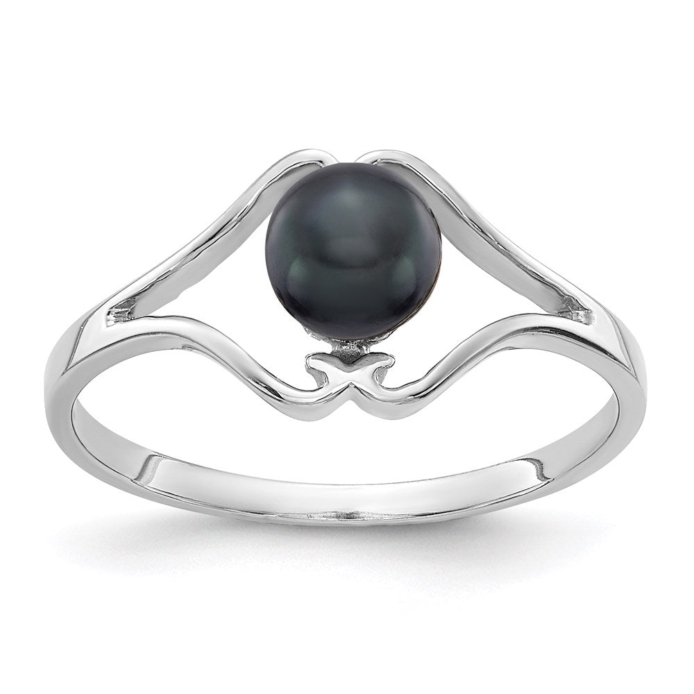 14K Weißgold 5 mm Ring mit schwarzer FW-Zuchtperle