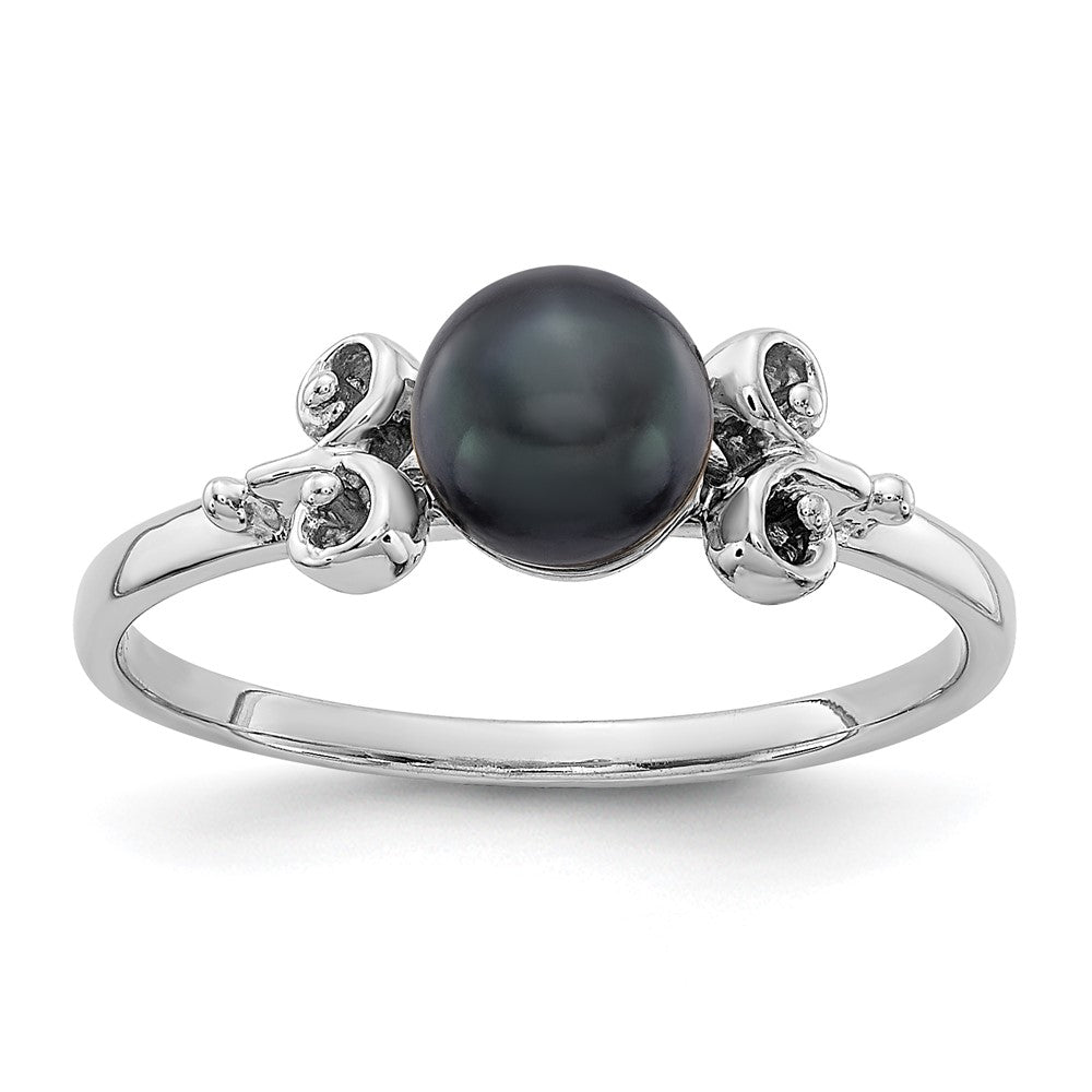 14K Weißgold Ring mit 5,5 mm schwarzer FW-Zuchtperle