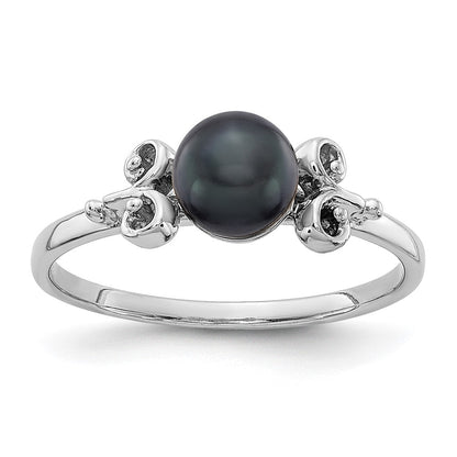 14K Weißgold Ring mit 5,5 mm schwarzer FW-Zuchtperle