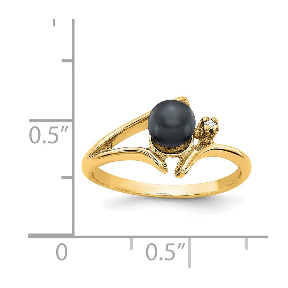 14K Gelbgold 5mm Schwarz Fw Zuchtperle A Echt Diamant Ring